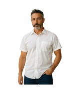 Basic Editions Mens Button Front White Tan Short Sleeve Shirt 16 1/2 - $16.51 CAD