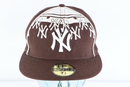 New New Era New York Yankees All Over Print Fitted Hat Cap Brown Wool 7 1/8 - £35.48 GBP