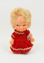 PeeWees Pocket Doll 1965 Uneeda UDCO Blue Eyes Blonde Hair Red Dress 3.5... - $15.99