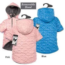 Elements Quilted Hearts Design Dog Coat In Blue or Pink With Removable Hood - £26.16 GBP+