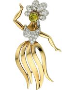 18K Zwei-Ton Gold Vintage Hula Tänzer Brosche Mit Irradiertem Diamant - €5.901,97 EUR