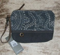 Myra Bag #1321 Leather, Canvas, Rug 9&quot;x6.5&quot; Pouch Wristlet Clutch~Navy Print~ - £20.80 GBP
