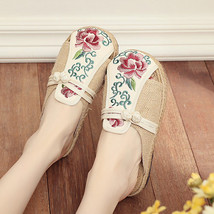 Japanese Style Toe Women Handmade Embroidered Linen Cotton Flat Slippers Ladies  - £25.92 GBP