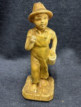 Vintage Chalkware Farm Boy Figurine 6 1/4 Inches Tall - £7.75 GBP