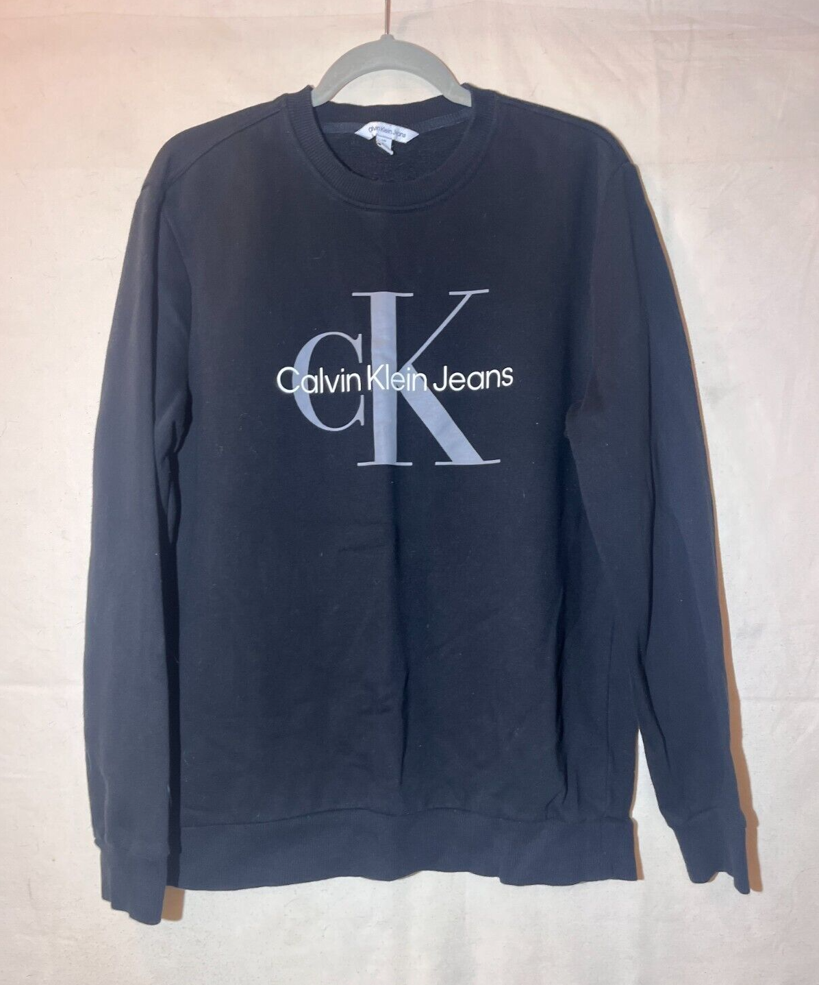 Calvin Klein Jeans Mens SZ L Classic Mono Logo Crewneck Sweatshirt Black... - $19.79