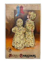 Christmas Postcard Ellen Clapsaddle Children Stockings Mica Glitter Germany 2933 - £72.09 GBP