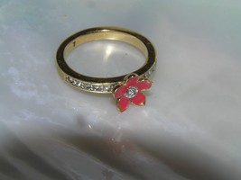 Estate Juicy Couture Signed Goldtone Band w Clear Rhinestone Sides &amp; Red Enamel - £14.10 GBP