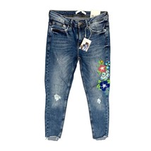 New Zara Trafaluc Womens Size 4 Jeans Skinny Embroidered Floral Raw Hem Damaged - £20.31 GBP