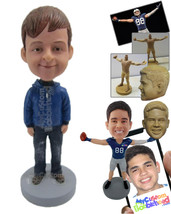 Personalized Bobblehead Beautiful Kid Wearing Jacket With Jeans And Fanc... - £71.55 GBP