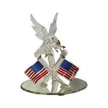 Figurine Bald Eagle American Flag on Mirror Base 4&quot; Red White Blue Acrylic NIB - £11.73 GBP