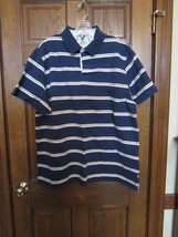 St Johns Bay Black Grey &amp; White Stripe Short Sleeve Jersey Polo Shirt - ... - $16.82
