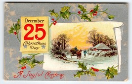 A Joyful Christmas Postcard Snow Covered Home Horse Buggy December 25 Antique - $10.80