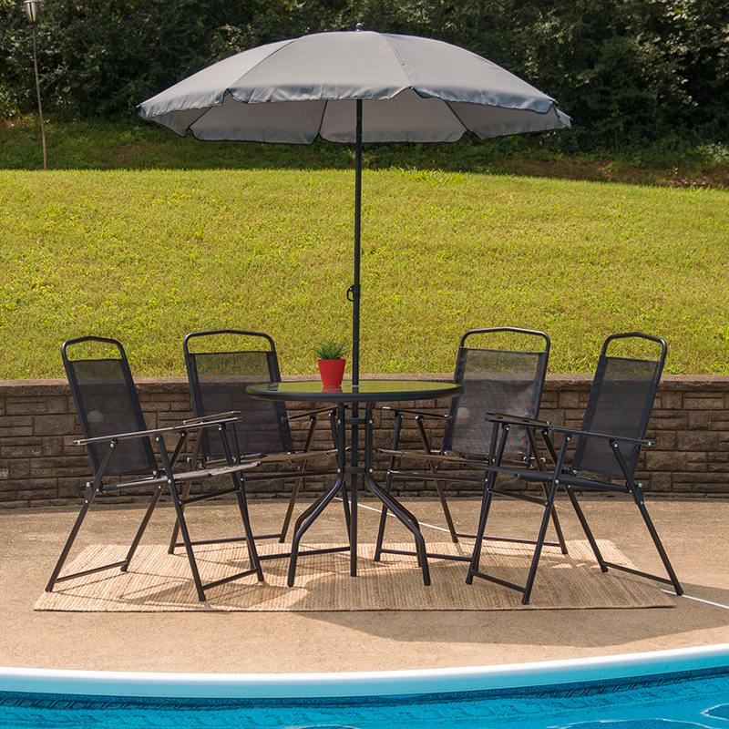 6PC Black Patio Set & Umbrella GM-202012-BK-GG