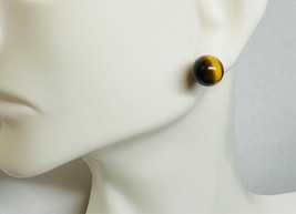 14 Karat Yellow Gold-Filled Genuine 8mm Tiger&#39;s Eye Stud Earrings - $42.08