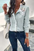 Colorblock Guipure Lace Insert Button Front Shirt - $35.00