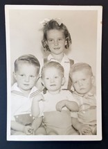 Vintage Portrait Photo Adorable Siblings 3 Boys 1 Girl  5&quot;x7&quot; Children Toddlers - £8.83 GBP
