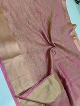 Pink Tissue Crush Silk Saree, Gold Banarasi Zari Weaving silk sarees Wedding Par - £69.37 GBP