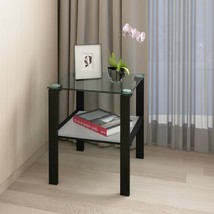 Glass Two Layer Tea Table - Black Side Table - £68.76 GBP