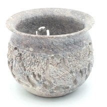 OWL carved soapstone tea light candle holder - pierced gray stone birds trees - £15.64 GBP