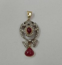 Vintage Victorian silver gold Ruby diamond pendant engagement gift and anniversa - $605.99