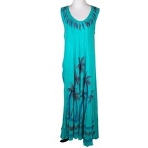 India Boutique Sleeveless Aqua Dress With Palm Tree Print L Swim Coverup - $19.79