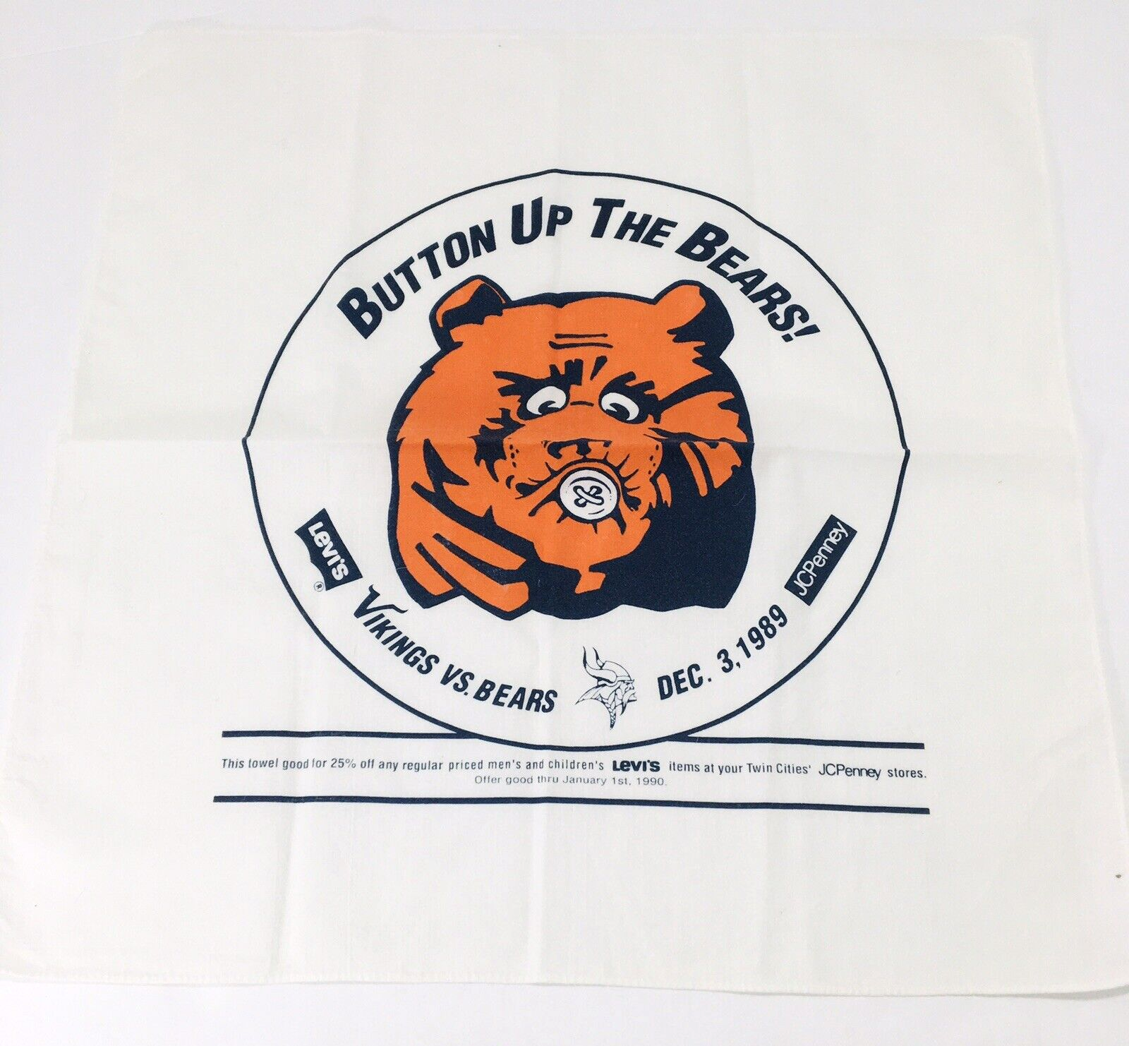 Vtg 1989 Vikings Button Up The BEARS Bandana Sponsored by Levis JC Penne... - $23.70