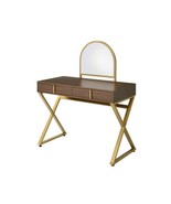 Coleen Vanity Desk w/Mirror &amp; Jewelry Tray, Walnut &amp; Gold Finish - $462.05 CAD