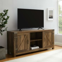 Wood TV Stand TVs up to 65-in Console Table Farmhouse Barn Doors Shelves... - $243.61