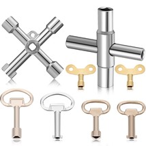 8 Pieces Multi-Functional Utility Key Kit 4 Way Sillcock Key Plated Steel Water  - £20.74 GBP