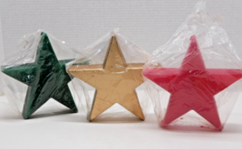 Set of 3 Large Christmas Star Candles Holiday Centerpiece Red Green Gold - $9.99