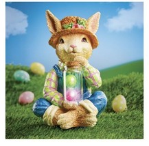 Solar Powered Bunny Rabbit Holding Glass Of Eggs Wearing Overalls (col) J7 - £110.78 GBP