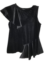 Halogen Nordstom Blouse Sz XS Black Ruffled Velvet Asymmetric Evening Blouse - £23.36 GBP