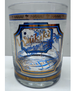 Vintage Hawaii Waikiki Beach &quot;Outrigger Canoe&quot; Blue Gold Glass Tumbler - $22.76