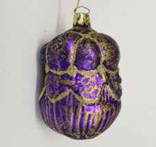 Christborn Purple &amp; Gold Bumpy Blown Glass Christmas Ornament Germany Vintage - £13.58 GBP