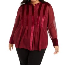 Alfani Womens Plus 1X Malbec Red Velvet Stripes Blouse Top NWT DG18 - £27.80 GBP