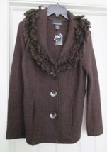 Cynthia Rowley Coat Sweater 100% Boiled Wool Boucle Knit Brown Women&#39;s S NEW - £30.86 GBP
