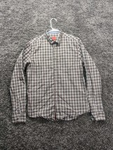 Red Saks Fifth Avenue Shirt Men Small Brown Plaid Casual Button Down Top - $7.25