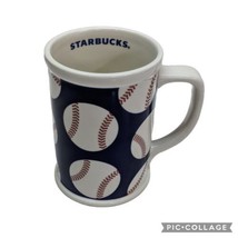 Starbucks Navy Blue Baseball All Over Pattern Ceramic Coffee Mug 16 oz ©... - $19.77