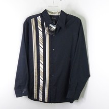New Axcess Men&#39;s XL Black Side Stripe Cotton Button-Up Collared Dress Shirt - £7.07 GBP