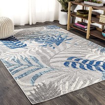 Jonathan Y Amc100A-8 Tropics Palm Leaves Indoor Outdoor Area-Rug, Gray/Blue - £123.89 GBP