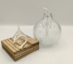 Traditions Hand Blown Glass Oil Lamp Round Clear Crackle Ball NOS - £11.60 GBP