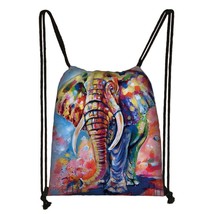 Oil Painting Elephant Drawstring Bag Colorful Canvas Shopping Bags Ladies Storag - £9.08 GBP