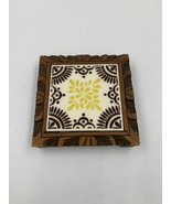 Vintage DAL TILE Mexico Ceramic Tile Wood Frame Trivet Footed Yellow Brown - £12.46 GBP