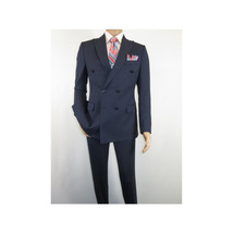 Men Suit BERLUSCONI Turkey 100% Italian Wool 180's Double Breasted #Ber32 Navy image 3