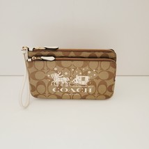 Coach CN760 Star Signature Double Zip Wristlet Horse Sleigh Khaki Chalk Clutch - £63.29 GBP