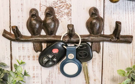 Pack Of 2 Cast Iron Rustic Lovebirds Perching On Twig Branch 3-Pegs Wall Hook - $34.99