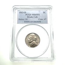 1953-D 5C Jefferson Nickel Graded by PCGS as MS65FS Full Steps Drude Col... - €223,17 EUR
