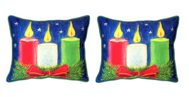Pair of Betsy Drake Christmas Candles Large Indoor Outdoor Pillows 16x20 - £71.21 GBP