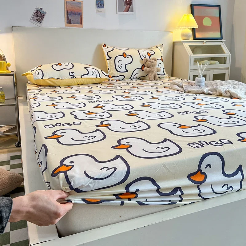 Yaapeet Bedding Cartoon Duck Print Children Fitted Bed Sheet With Elasti... - £14.57 GBP+