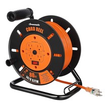 Retractable Extension Cord Reel, 80Ft Heavy Duty Open Cord Reel For Indo... - £91.11 GBP